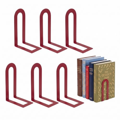 Sanwarm Bookends, 6 Pcs, Metal, for Home Office Desk Shelves Modern Red | Metal Decorative Book Ends Non-Skid Book Stoppers Holder 3 Pair Gifts for Reading Enthusiasts Library Decor - color: Red, size: 6Pcs (6"H x 3.75"D x 3.5"W)