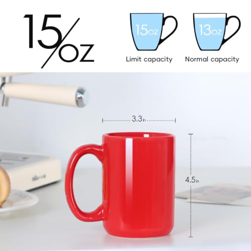16 OZ Coffee Mugs, Classic Blank Ceramic Cup with Large Handle for Tea Latte Cappuccino, Set of 4, Red - color: Red