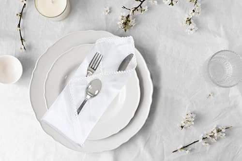 ACCENTHOME White Cloth Napkins Set of 6 18x18 inch Cotton Dinner Napkins - Washable Soft Premium Hotel Quality Reusable Napkins Perfect Table Napkins for Family Dinners, Weddings & Everyday Use | Cotton Linen Blend Napkins, Machine Wash On Gentle Cycle, E