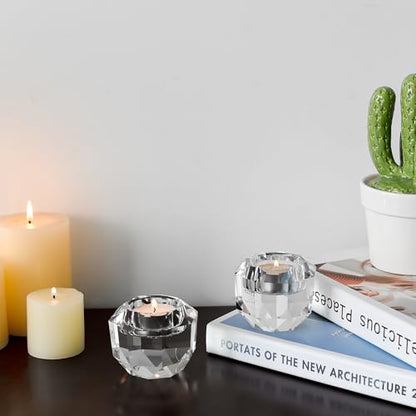 Kitcom Crystal Tealight Candle Holders Pack of 2 for Party Dinner Table Home Decor Hand Cut W2.7'' X H2.3'', Comes with Gift Box - size: W2.7''×H2.3''