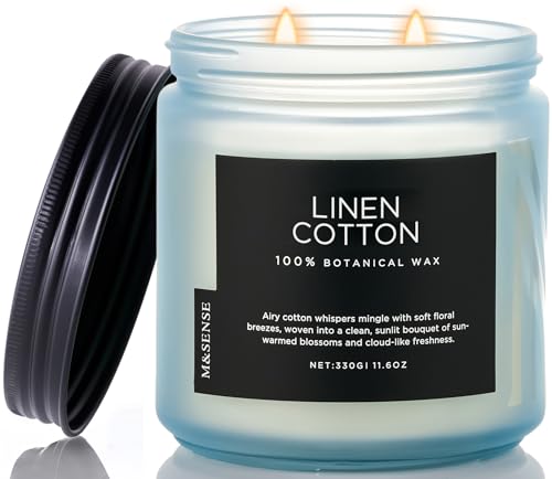 M&SENSE Fresh & Linen Cotton Scented Candles, 11.6oz Natural Soy Wax | 70-Hour Slow Burning, Clean Non Toxic for Laundry, Aromatherapy Home Fragrance Gifts for Relxation Strees Relief - color: Linen Cotton, size: Medium Jar