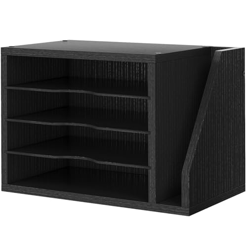Wooden Mail Organizer, Desk Organizer with 3 Adjustable Shelves | Mail Sorter, File Organizer Desktop, Mail Holder for Home Office, Letter Sorter for Envelopes, Bills, Magazines, Black - color: Black （desktop）