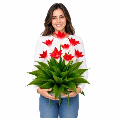 TOMBABY Artificial Agave Plants Outdoor 27.5 Inch, Large UV Resistant Realistic Fake Agave Succulent with Ground Stakes, Faux Agave Plant for Garden Patio Porch Front Yard Indoor Home Decor - color: Lily 1pc