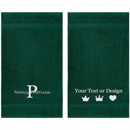 Personalized Passion Bath Sheet Towel with Name, Monogram - 30"x60" Highly Absorbent & Super Soft Turkish Cotton Bath Towels for Bathroom, Gym & Hotels - Hunter Green - color: Hunter Green, size: 2 Pack Hand Towels (16"x27")