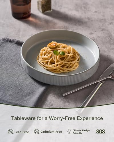 famiware Star 7.5" Pasta Bowls Set of 4, Plate Bowls, Light Gray | Double Reactive Glaze, Microwave & Dishwasher Safe, Lead-free and Cadmium-free, Stoneware Scratch Resistant, Kitchen Bowls - color: Light Gray, size: 4 Pcs