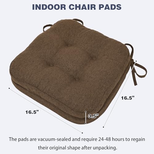 baibu Set of 2 Dining Chair Cushions, Dual-Layer Patent Design Memory Foam Kitchen Chair Cushions, Non-Slip Seat Pads with Ties, 16.5 x 16.5 x 3.5in, 2 Pack, Dark Brown - color: Dark Brown, size: 2 Count (Pack of 1)
