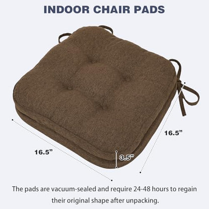 baibu Set of 4 Dining Chair Cushions, Dual-Layer Patent Design Memory Foam Kitchen Chair Cushions, Non-Slip Seat Pads with Ties, 16.5 x 16.5 x 3.5in, 4 Pack, Dark Brown - color: Dark Brown, size: 4 Count (Pack of 1)