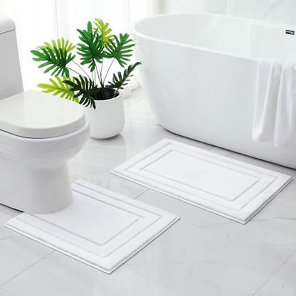 HOMEIDEAS Bathroom Rugs Sets 2 Piece, Super Soft and Absorbent Non Slip Microfiber U-Shaped Toilet Bath Mat Set (20"x32"+U20 x24, White) - color: Loop- White, size: 1'8" x 2'8" (20"x32"+U Shape 20"x24")