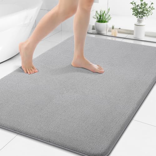 Smiry Memory Foam Bath Mat 40x30, Extra Soft Absorbent Bathroom Rugs | Grey Quick Dry, Machine Washable Bath Mats for Bathroom, Shower, Tub and Home Decor Accessories - color: Grey, size: 40'' X 32''