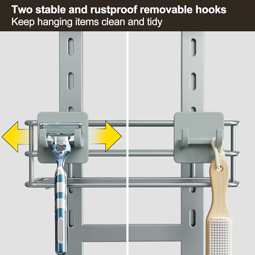 Orimade Adjustable Anti-slip Shower Caddy Overhead, Rustproof Hanging Shower Organizer With 2 Razor Hooks - No Drilling, 3-Tier Shelves, Silver Grey - color: Silver Grey