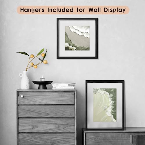MUYE 10x10 Floating Frames Set of 2,Double Glass Picture Frame Display Any Size Photo up to 10x10,Wall Mount or Tabletop Standing,Black - color: Black, size: 10x10