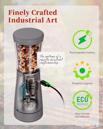 Electric Salt and Pepper Grinder Set with Storage Base, Stainless Steel Rechargeable Salt and Pepper Grinder Set with 4.5 oz Large Capacity, 1.8" Wide Mouth, Adjustable Coarseness, Ideal for Kitchen - color: Dark Gray