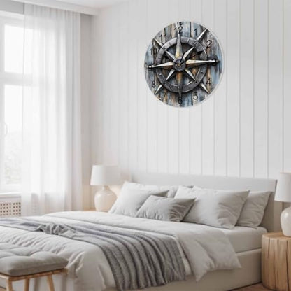 Yukro 10 Inch Retro Compass Wall Clock, Navigation Compass Wood Grain Battery Operated Silent Non Ticking Clocks, Easy to Read Round Wall Clock for Kitchen/Living Room/Bedroom/Office - color: Light Beige Gray Tan, size: 10 Inch