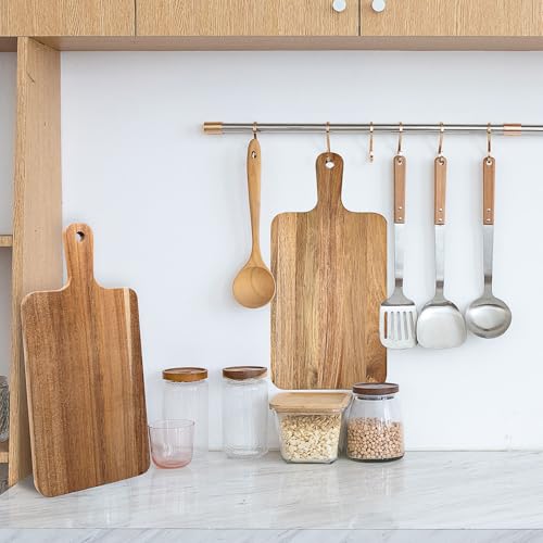 10 Pcs Acacia Wood Cutting Board with Handle,Wooden Chopping Boards | Kitchen Cutting Board for Meat Bread Fruit Cheese Serving Board Charcuterie Boards Chopping Blocks,7.8x15.7in