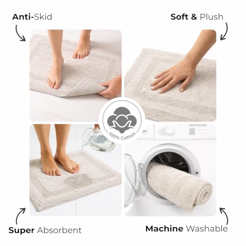 Akiko 100% Cotton Bath Mat, Soft Plush Reversible Bathroom Rug 20x32 Silver | Bath Mats for Bathroom Absorbent Quick Dry Anti-Skid Machine Washable Bath Mats for Bathroom Shower Bathtub - color: Silver