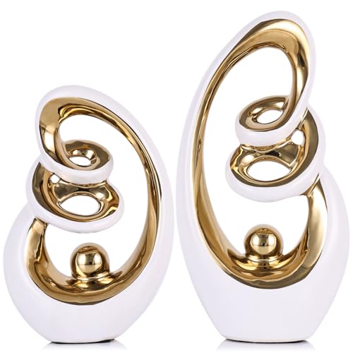 Modern Abstract Porcelain Sculpture, White Gold Show Piece for Home, Knick Knacks for Decor, Tv Stand Centerpiece - color: White Gold