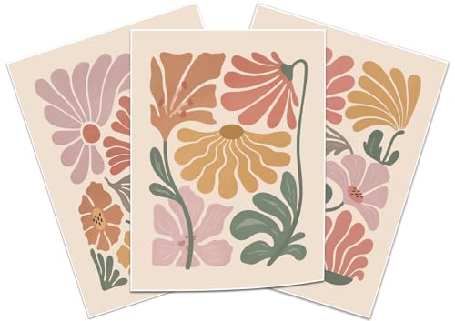 TBKHUDBI Boho Flower Poster Wall Art Abstract Floral Canvas Prints Set of 3 Minimalist Botanical Painting Modern Flower Market Aesthetic Pictures Decor for Living room Bedroom 12"x16" Unframed - color: Boho, size: 12"x16" Poster
