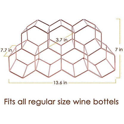 FOMANSH Countertop Wine Rack - 7 Bottle Holder for Storage, Freestanding Metal Tabletop Stand With Modern Design for Kitchen, Cellar, Bar Cabinet - color: Rose Gold