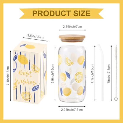 Lemon Glass Cups with Lid and Straw, Cute Lemon Gift for Women | Iced Coffee Tumbler Mug for Birthday Bridal Shower Wedding Summer Party Gift for Women Mom Friends Teen Girls Stuff 16oz - style: Lemon