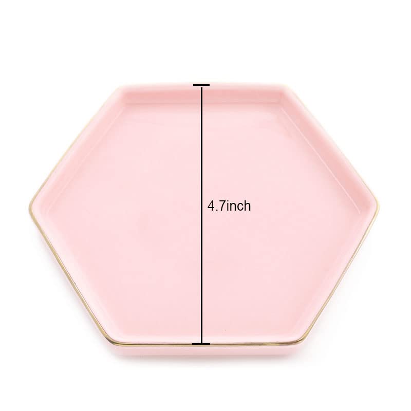 HANKOR 4.7 inch Ceramic Jewelry Dish Tray, Small Ring Holder Dish, Pink Catch All Trinket Tray for Keys Rings Earrings - color: Pink
