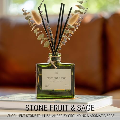 Craft & Kin Reed Diffuser with Dried Flowers | 5 oz Stone Fruit & Sage Scented Holiday Reed Diffusers for Home, Bathroom | Scent Sticks | Elegant Fragrance Home Decor for Men & Women - size: 5 oz
