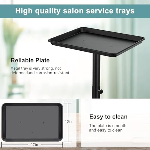 Salon Tray on Wheels, Salon Rolling Tray with Adjustable Height, Hair Stylist Tray, Suitable for Tattoo Tray and Dental Tray - color: Black