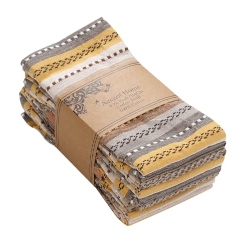 ACCENTHOME 100% Cotton Salsa Stripe Napkin Set of 6 18x18 inch Beige/Mustard Multicolour Dinner Napkins - Washable Soft Premium Hotel Quality Reusable Perfect Table Linen for Family Dinners Wedding | 100% Cotton Napkins, Adds A Finishing Touch, Economy Pa