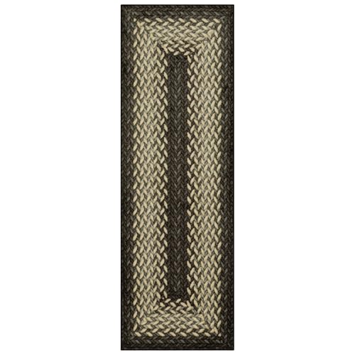 Maples Rugs Marion Bohemian Braided-Style Print Runner Rug – Made in USA – Washable, Non-Slip Indoor Runner for Hallway, Kitchen, and Laundry Room, 2' x 8', Black - color: Black, size: 2' x 8' (Oblong)