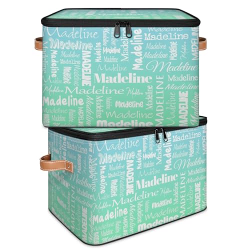 Custom Storage Bin, Personalized Keepsake Box, Bright Blue Green | Foldable Fabric Gradient Large Memory Bin with Handle Lid Lightweight Waterproof Dustproof, 14"L x 10.2"W x 10.4"H - color: Option 3