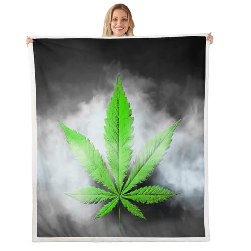 Erosebridal Leaves Flannel Blanket,Leaf Sherpa Blanket, Herb Botanical Bed Blanket for Kid Teens Boys Teens, Grey Grunge Style Plush Blanket, Green Twin 60"x80" - color: Jcxs946, size: Twin(60"x80")