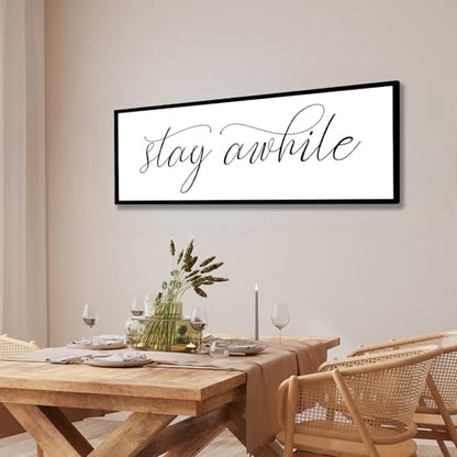 Rutiyoka Stay Awhile Sign Framed Farmhouse Dining Room Wall Decor Large 42"×15" Wood Kitchen Wall Art Black - color: stay awhile (black frame)