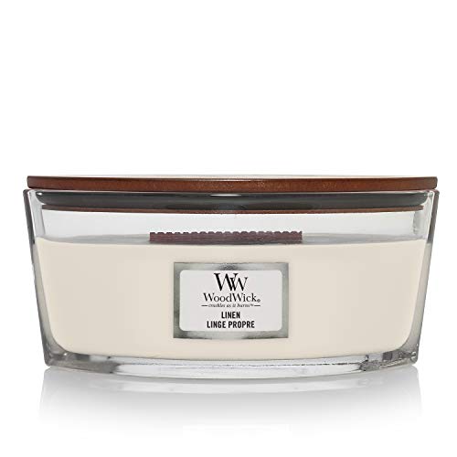 WoodWick Ellipse Scented Candle, Linen, 16oz | Up to 50 Hours Burn Time