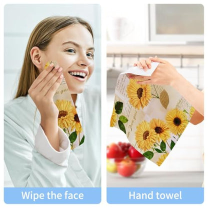 Sunflower Washcloths Set of 2, Highly Absorbent Soft Cotton Fingertip Towels for Bathroom, Kitchen, Gym, Spa, Home Decor 12 x 12 Inch