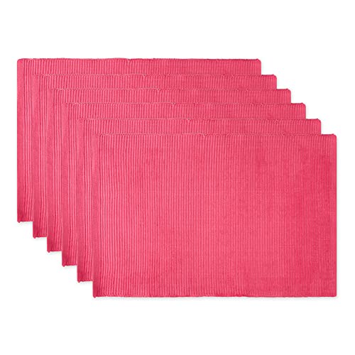 DII Basic Everyday Ribbed Tabletop 100% Cotton, Placemat Set, 13x19, Flamingo, 6 Piece - color: Flamingo, size: 13x19"