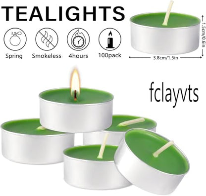 100 Pack Scented Tealight Candles 4 Hours, Spring Aromatherapy Candles for Votive Home, Wedding Holiday and Emergency (Dark Green) - color: Green, size: 100 Pack
