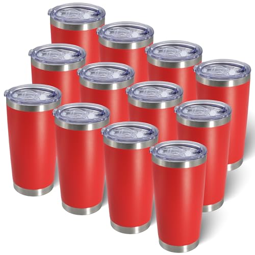 AIANJI 20oz Tumbler with Lid Stainless Steel Tumblers Insulated Mug Red 12P - color: Red