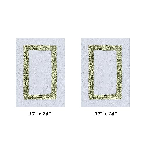 Better Trends 100% Cotton Hotel Collection Bath Mats Set, White & Sage Mats - Tufted, Reversible & Absorbent & Machine Washable 2 Piece Bathroom Rug Set, Shower & Sink Bath Rug - color: White & Sage, size: 2 Piece Set (17" x 24" | 17" x 24")