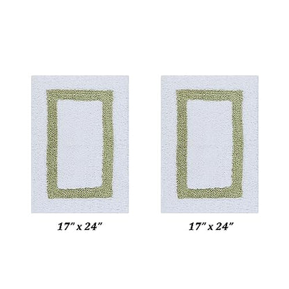 Better Trends 100% Cotton Hotel Collection Bath Mats Set, White & Sage Mats - Tufted, Reversible & Absorbent & Machine Washable 2 Piece Bathroom Rug Set, Shower & Sink Bath Rug - color: White & Sage, size: 2 Piece Set (17" x 24" | 17" x 24")