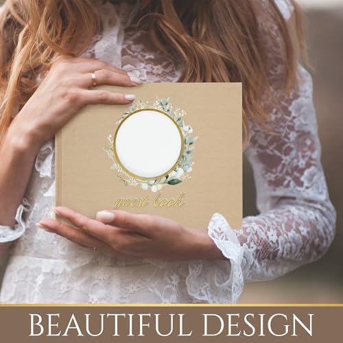 5 Pieces, Wedding Guest Book, Linen Luxury Guest Book, for Wedding, Special Events with Guestbook Stand, Pen, Wedding Book Photo Corners, Guest Book for Party Keepsake Box, Beige