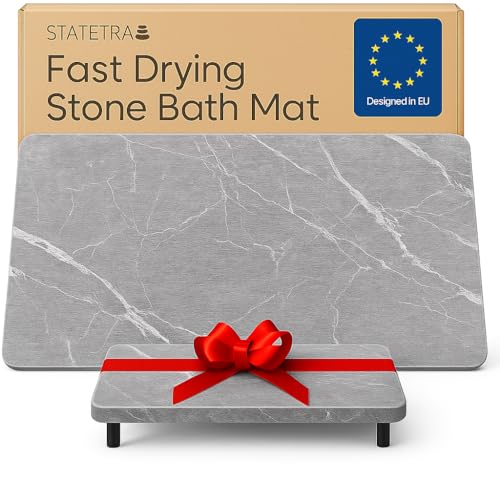 Stone Bath Mat Quick-Dry Absorbing Diatomaceous Earth Bath Mat | 2 Stone Mats - Large & Small Mat for Bathroom | Anti-Slip Diatomaceous Bathmat 100% Natural Bathroom Rug Stones (Gray Marble)