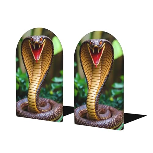 Cobra Snake for Wooden Bookends Set of 2, Heavy Duty Non-Slip Book Ends with Metal Base, Bookends for Shelves Desk Office Classroom Home