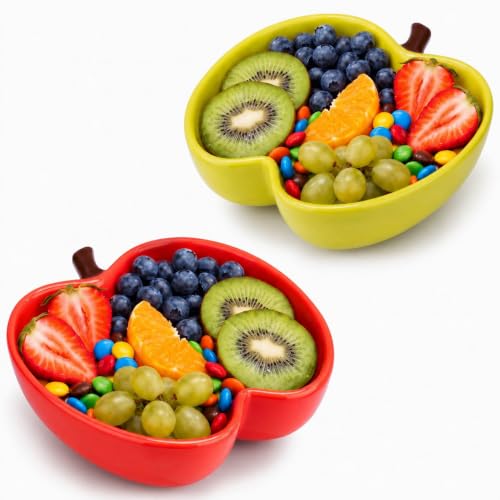 Jinei 2 Pcs Teacher Appreciation Gift Red Green Apple Shaped Ceramic Bowl | Snack & Fruit Container, Back to School Fruit of The Spirit Gift for Teacher Office Desk Snack Serving Bowl Decoration - color: Red and Green