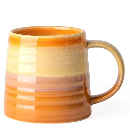 15.5oz Large Heavyweight Ceramic Mug, Reactive Glaze (Orange) | 15.5oz Medium-Large, Heavy Weighted Stoneware, Reactive Transmutation Glaze, Microwave & Dishwasher Safe, Gift Box - color: Orange