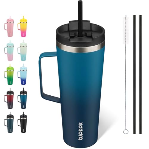 BJPKPK 26oz Insulated Tumbler with Handle, Lid & Straw, Stainless Steel | Double Wall Vacuum Insulated Coffee Travel Mug - Keeps Cold & Hot, BPA Free, Cupholder Fit for Office, Gym & Travel - color: Sea, size: 26 Ounces