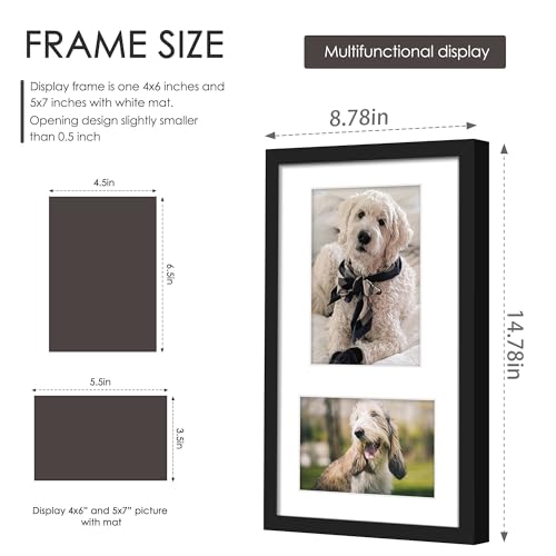 DUENPY 8x14 Multi Size Collage Frame Photo Display Black | Wall Mount Display, Horizontal & Vertical, 8x14 (Without Mat) Photo Frame, Premium MDF & Shatterproof Acrylic - color: Black, size: 8x14（4x6+5x7 opening）