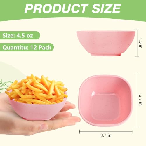 SHECIPIN 12 Pack Unbreakable Dipping Bowls, 4.5 OZ Soy Sauce Dishes，dipping sauce cups，small bowls for dips (pink) - color: Pink