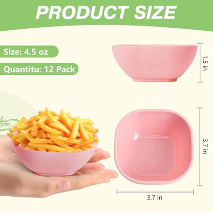 SHECIPIN 12 Pack Unbreakable Dipping Bowls, 4.5 OZ Soy Sauce Dishes，dipping sauce cups，small bowls for dips (pink) - color: Pink