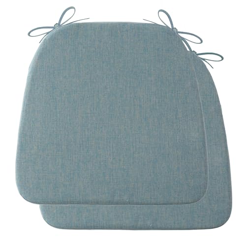 Battilo Chair Cushions for Dining Chairs, Waterproof Kitchen Chair Pads with Non-Slip Backing and Ties, Seat Cushions with Machine Washable Removable Cover, 16"x16"x2", Set of 2, Grayish Blue - color: Grayish Blue, size: 2 Count(Pack of 1)