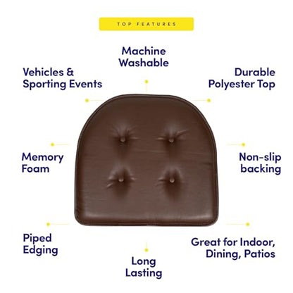 Sweet Home Collection Chair Cushion Memory Foam Pads Tufted Slip Non Skid Rubber Back U-Shaped 17" x 16" Seat Cover, 2 Count (Pack of 1), Faux Leather Chocolate Brown - color: Faux Leather Chocolate Brown, size: 2 Pack, style: Foam Pads