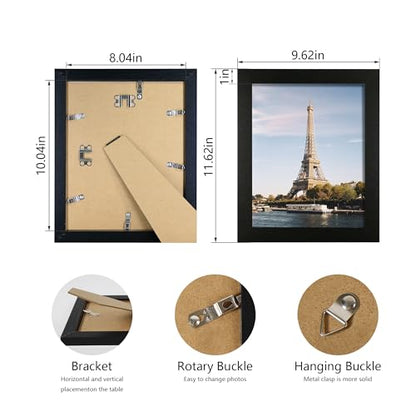 iRahmen 8x10 Picture Frame Set of 4, Black Wooden Frame with High Definition Glass, 8 x 10 Photo Frames for Tabletop Display and Wall Mounting - color: Black Woodgrain, size: 8X10